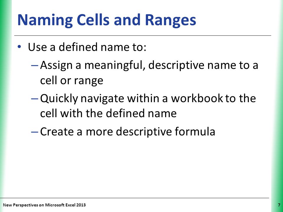 Naming Cells and Ranges