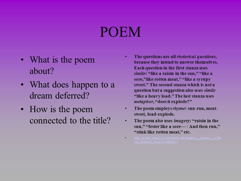 POEM What is the poem about What does happen to a dream deferred