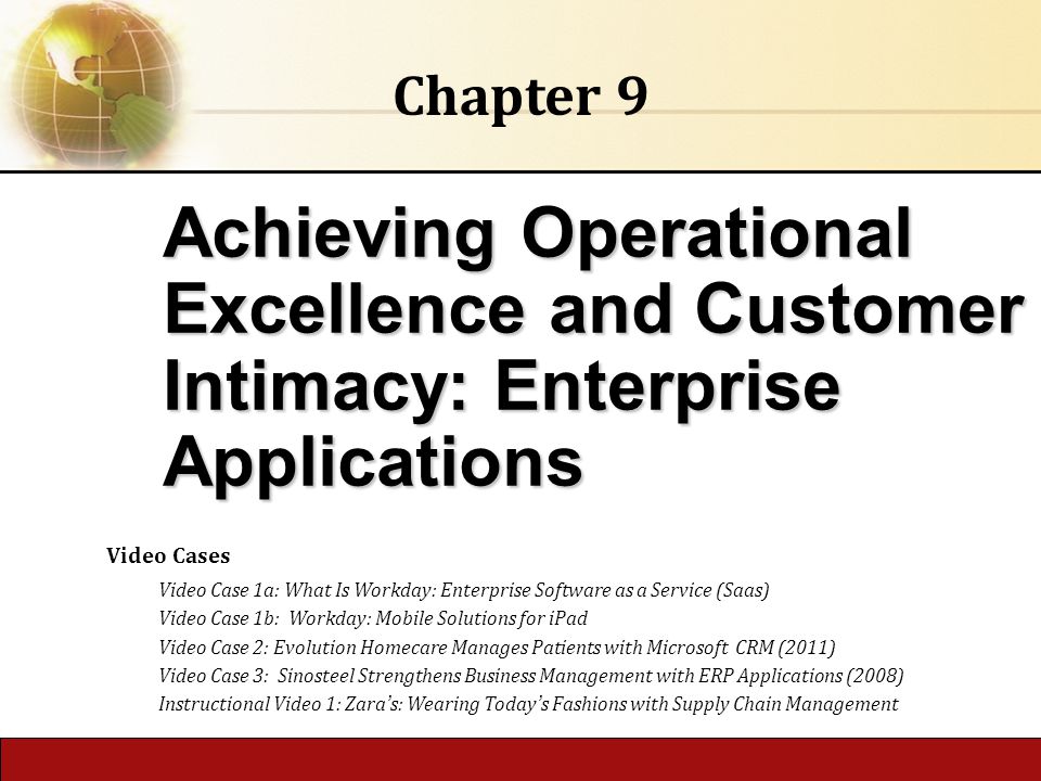 Chapter 9 Achieving Operational Excellence and Customer Intimacy: Enterprise Applications. Video Cases.