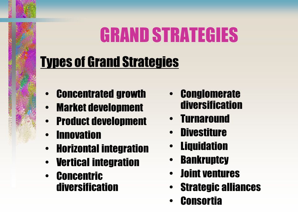 15 grand strategies identified by pearce and robinson