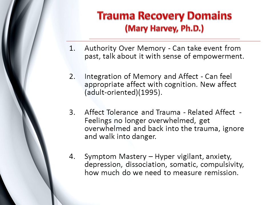Trauma Recovery Domains (Mary Harvey, Ph.D.)
