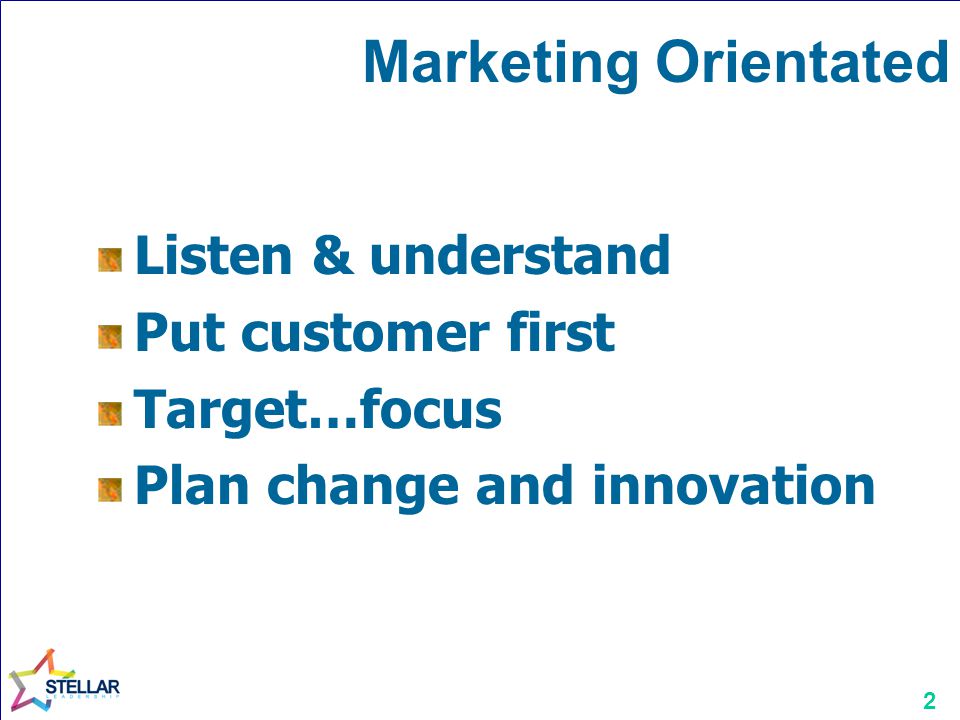 Marketing Orientated Listen & understand Put customer first