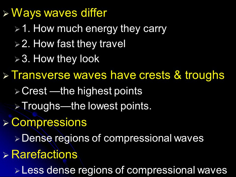 Transverse waves have crests & troughs