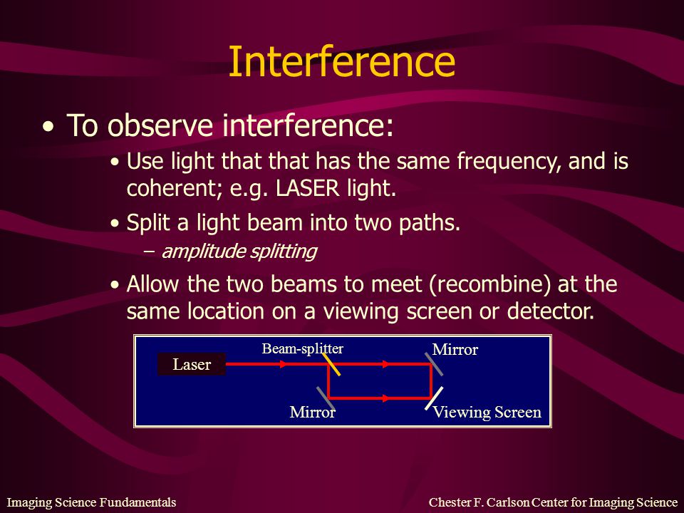 Interference To observe interference: