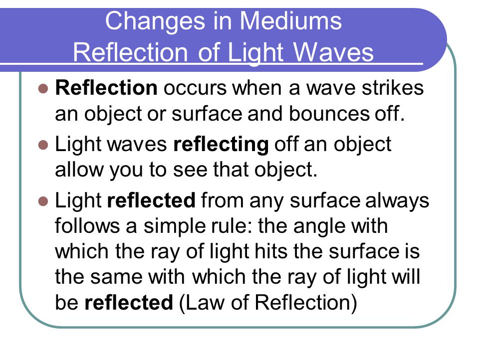 Changes in Mediums Reflection of Light Waves