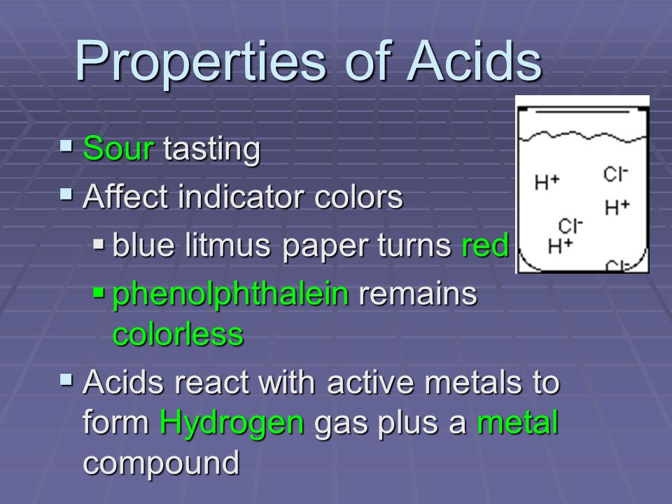 Properties of Acids Sour tasting Affect indicator colors