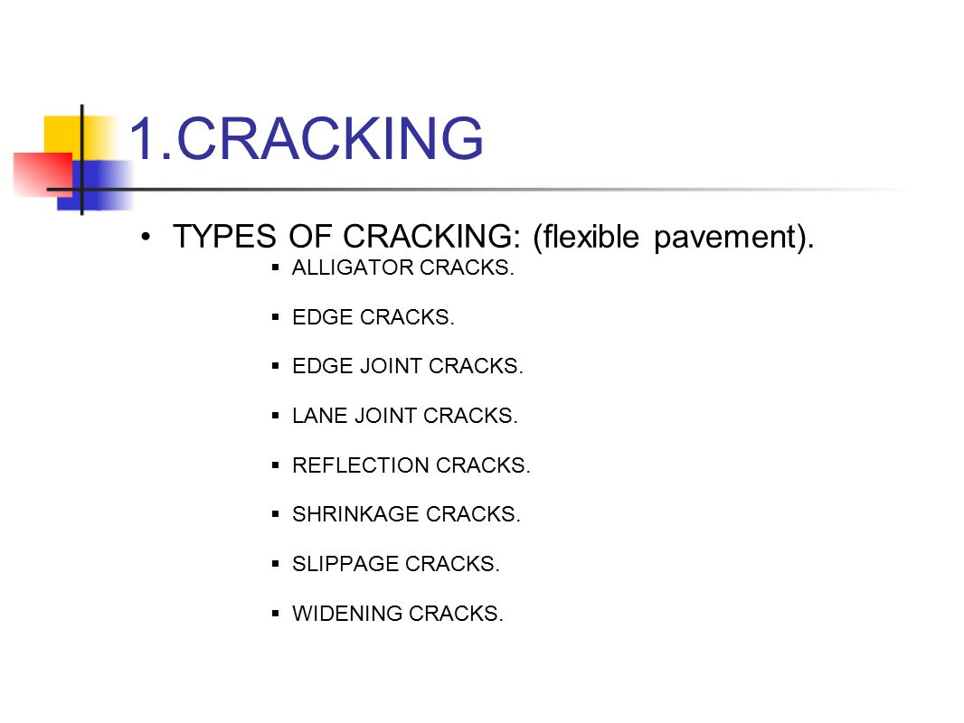 CRACKING TYPES OF CRACKING: (flexible pavement). ALLIGATOR CRACKS.