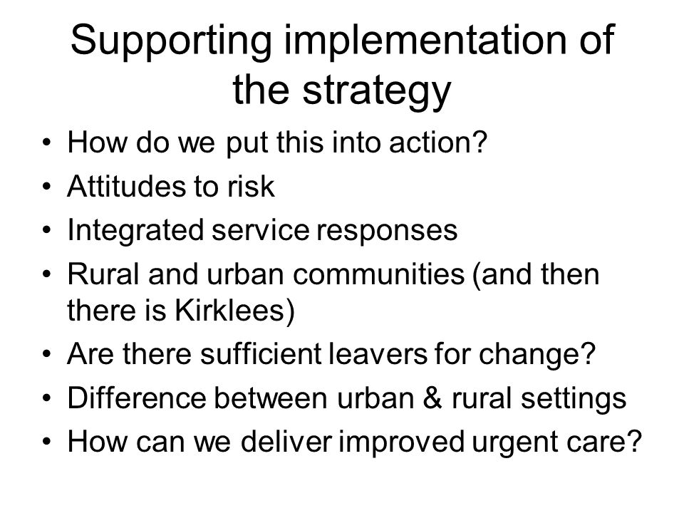 Supporting implementation of the strategy