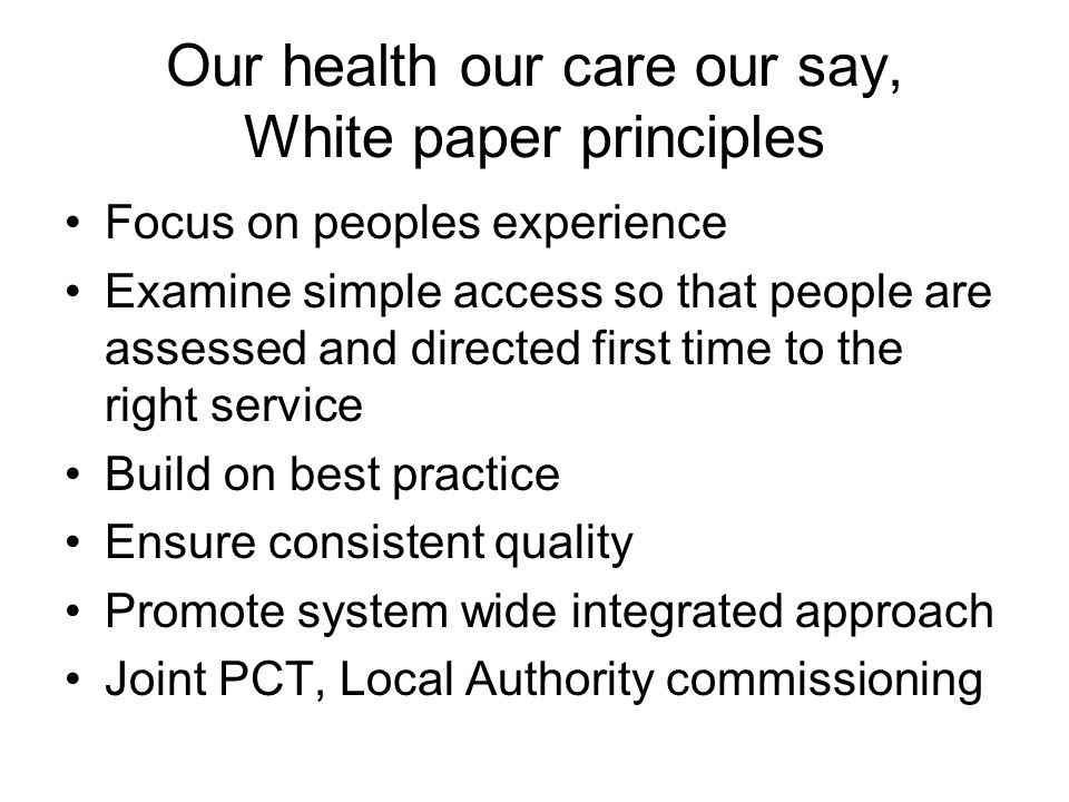 Our health our care our say, White paper principles