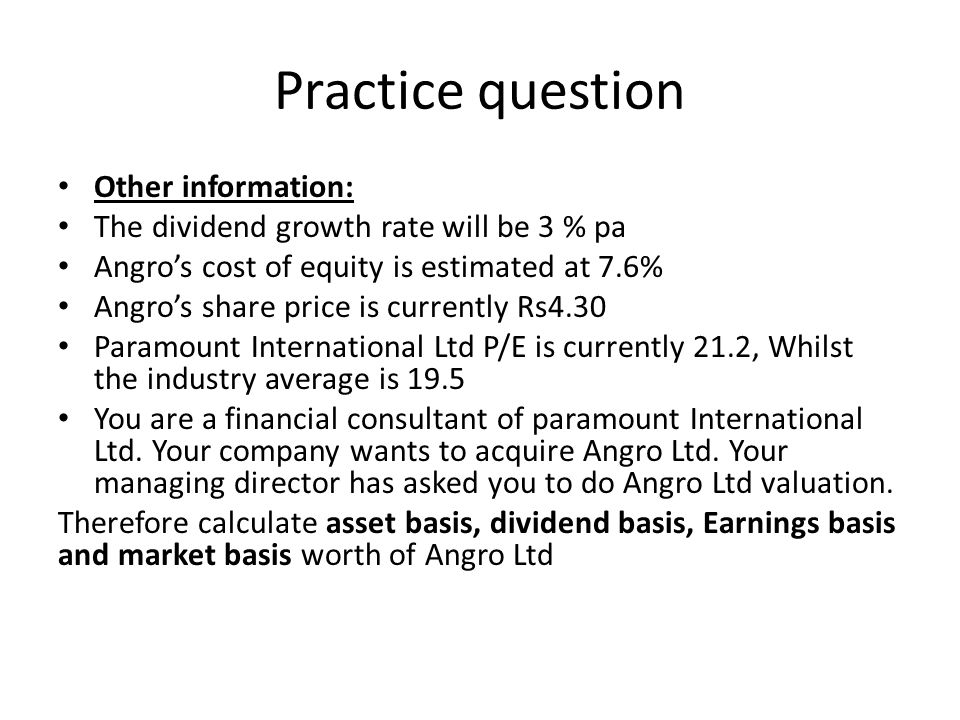 Practice question Other information:
