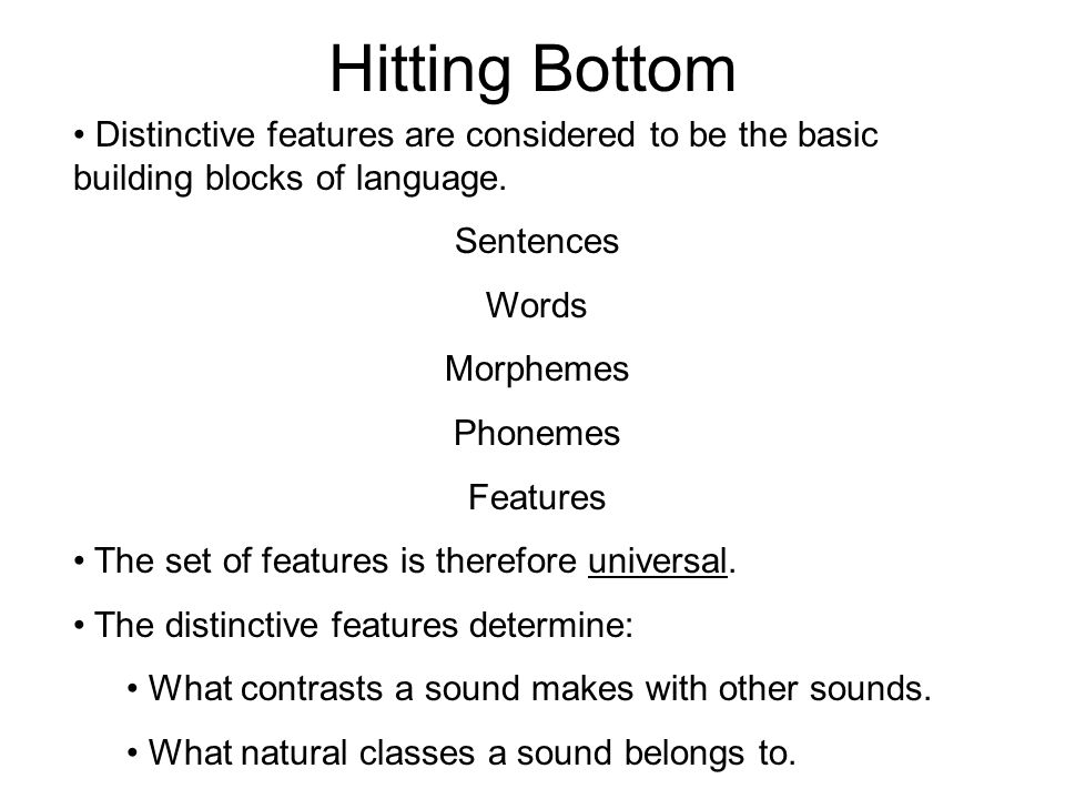 Hitting Bottom Distinctive features are considered to be the basic building blocks of language. Sentences.