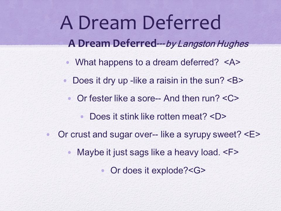 A Dream Deferred A Dream Deferred---by Langston Hughes