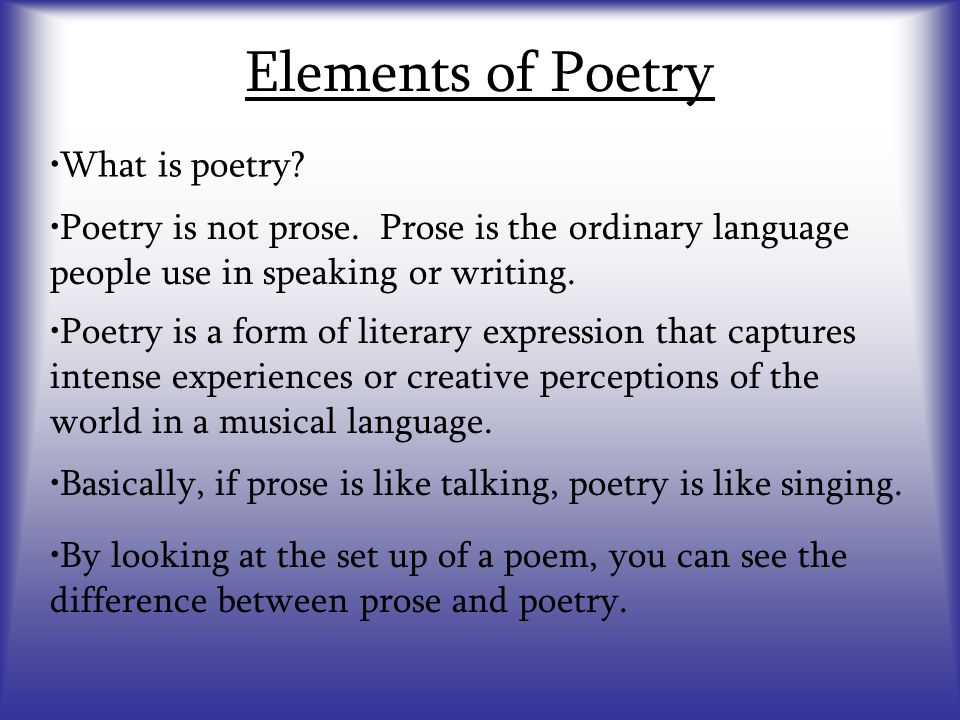 Language is what people use. Elements of Poetry. What is Poetry. Types of Poetry. What is Prose.