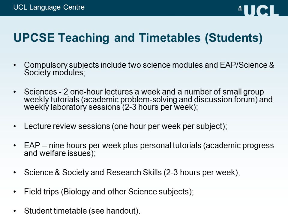UPCSE Teaching and Timetables (Students)