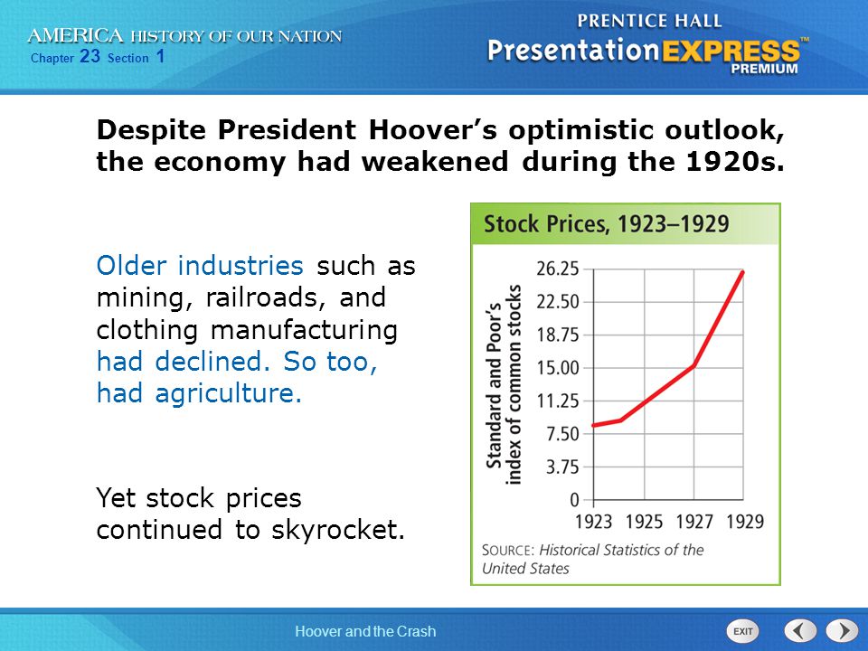 Despite President Hoover’s optimistic outlook, the economy had weakened during the 1920s.