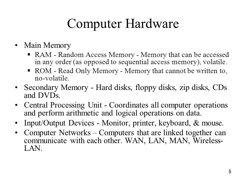 Computer Hardware Main Memory