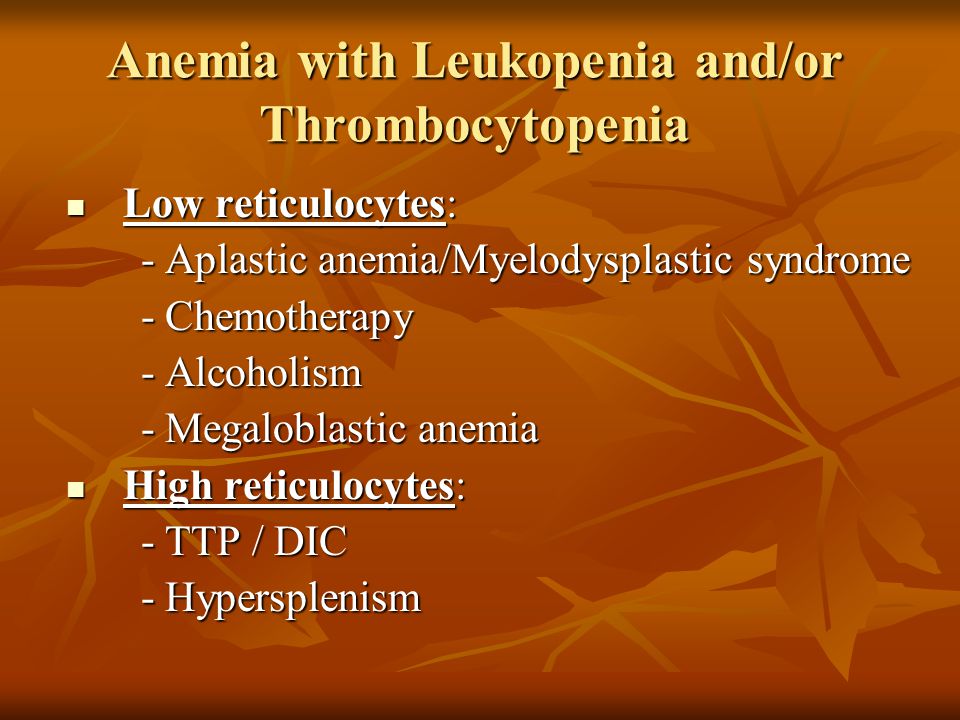 Anemia with Leukopenia and/or Thrombocytopenia