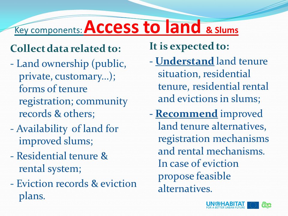 Key components: Access to land & Slums