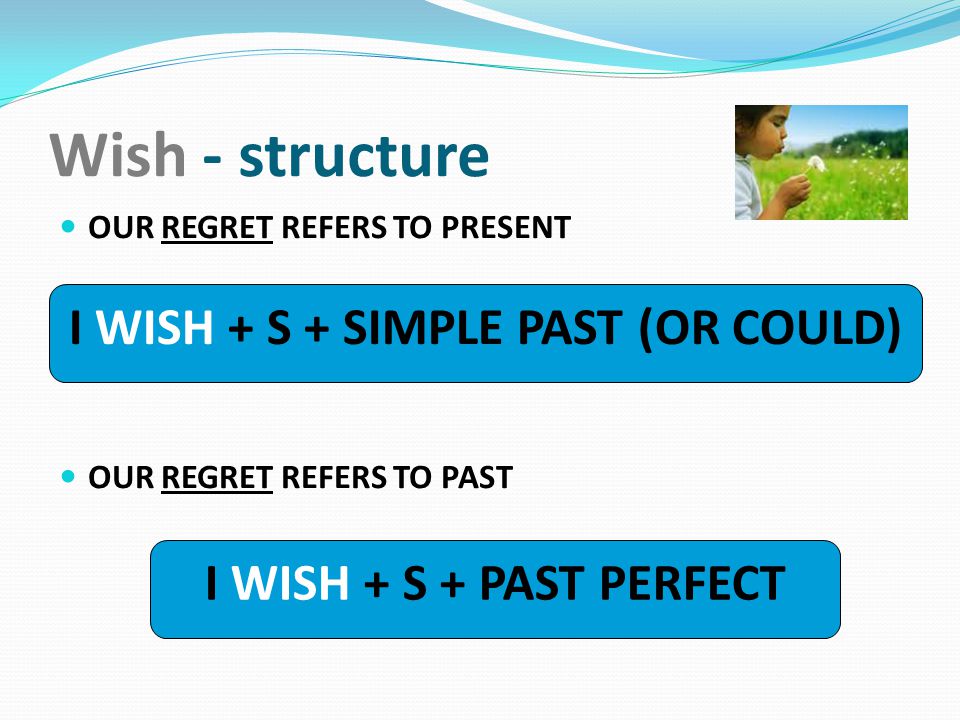 I WISH + S + SIMPLE PAST (OR COULD)