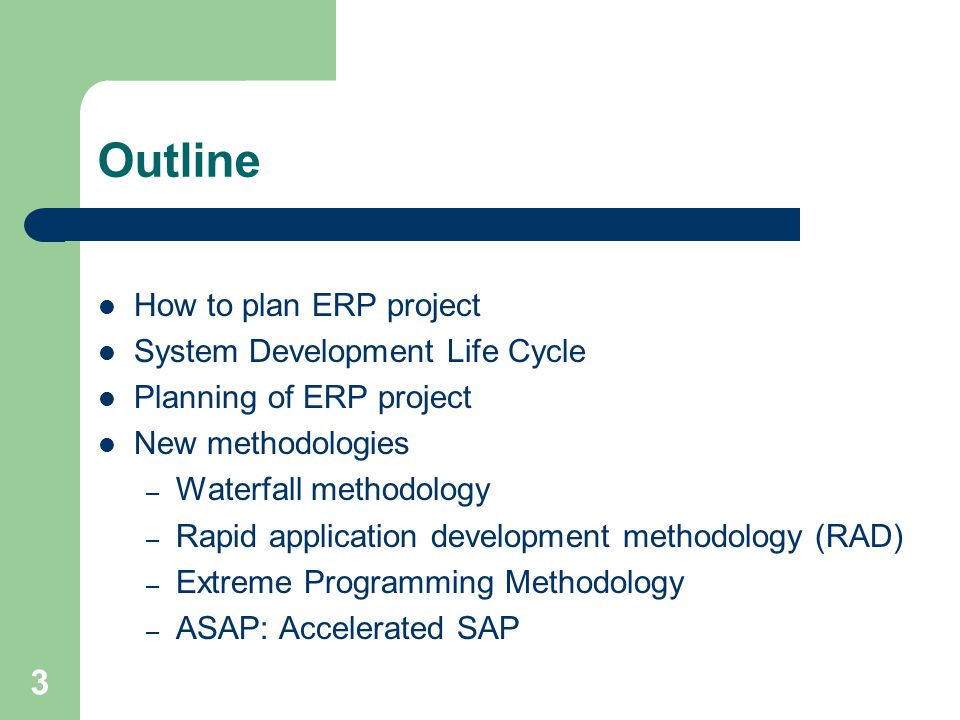 Outline How to plan ERP project System Development Life Cycle