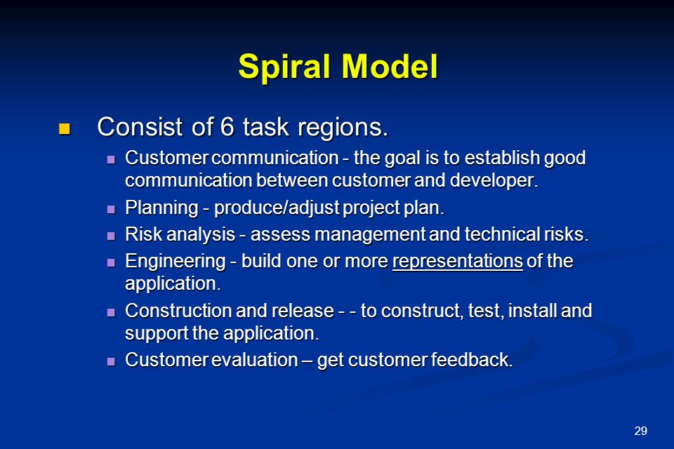 Spiral Model Consist of 6 task regions.