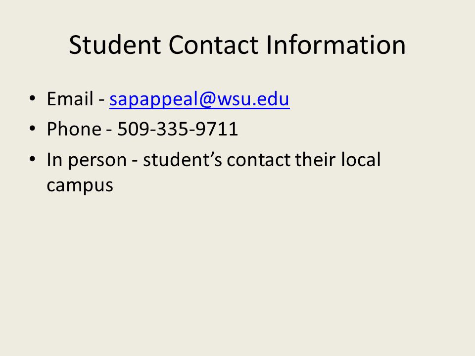 Student Contact Information  -