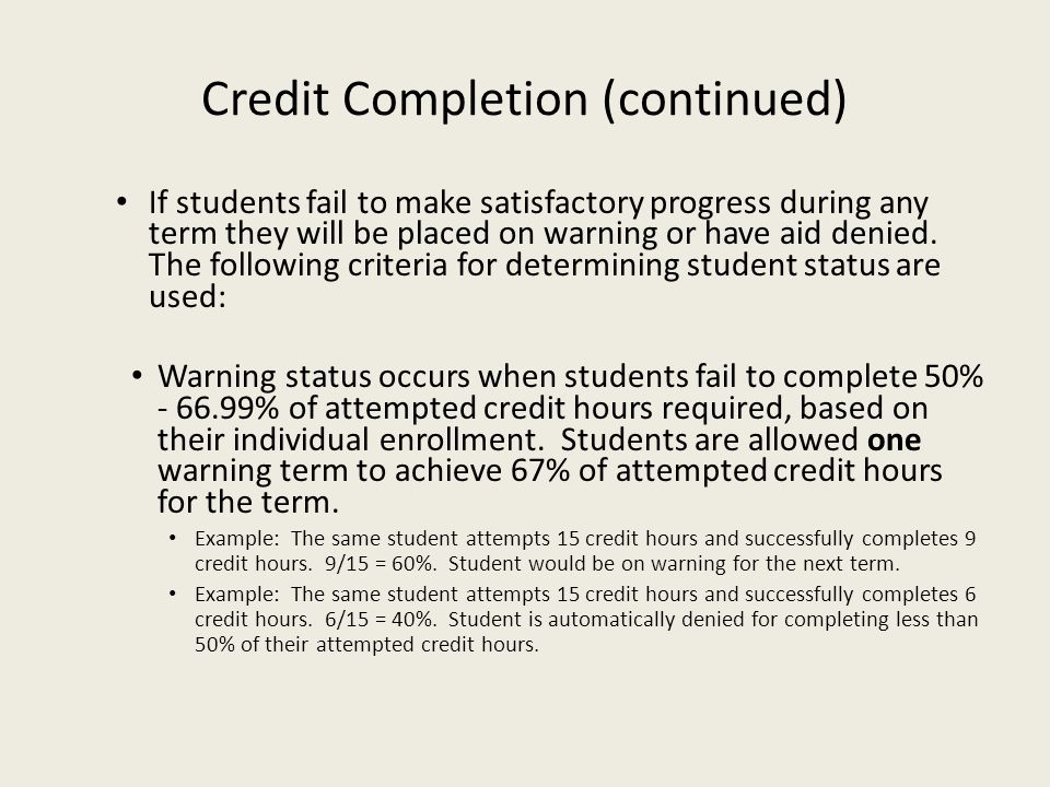 Credit Completion (continued)