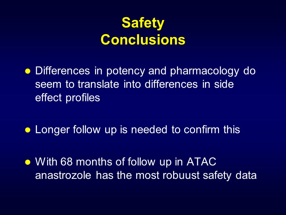 Safety Conclusions Differences in potency and pharmacology do seem to translate into differences in side effect profiles.