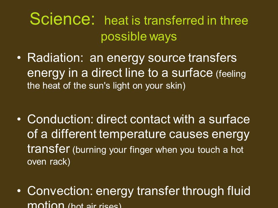 Science: heat is transferred in three possible ways