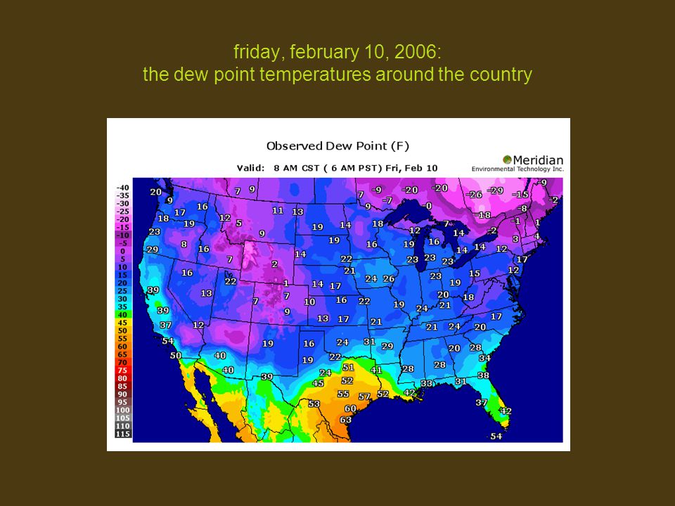 friday, february 10, 2006: the dew point temperatures around the country