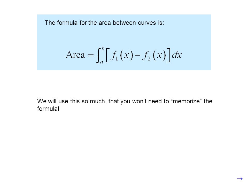 The formula for the area between curves is: