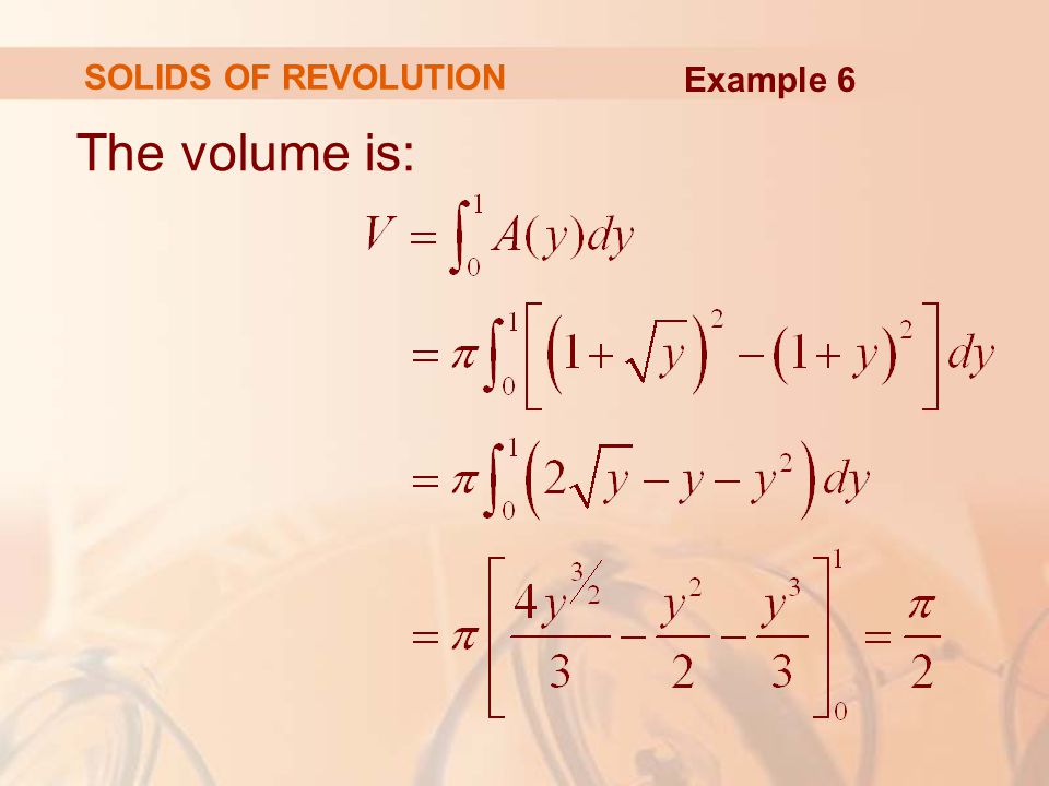 SOLIDS OF REVOLUTION Example 6 The volume is: