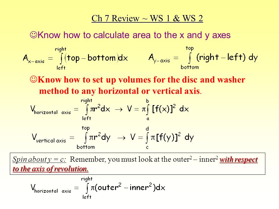 Know how to calculate area to the x and y axes