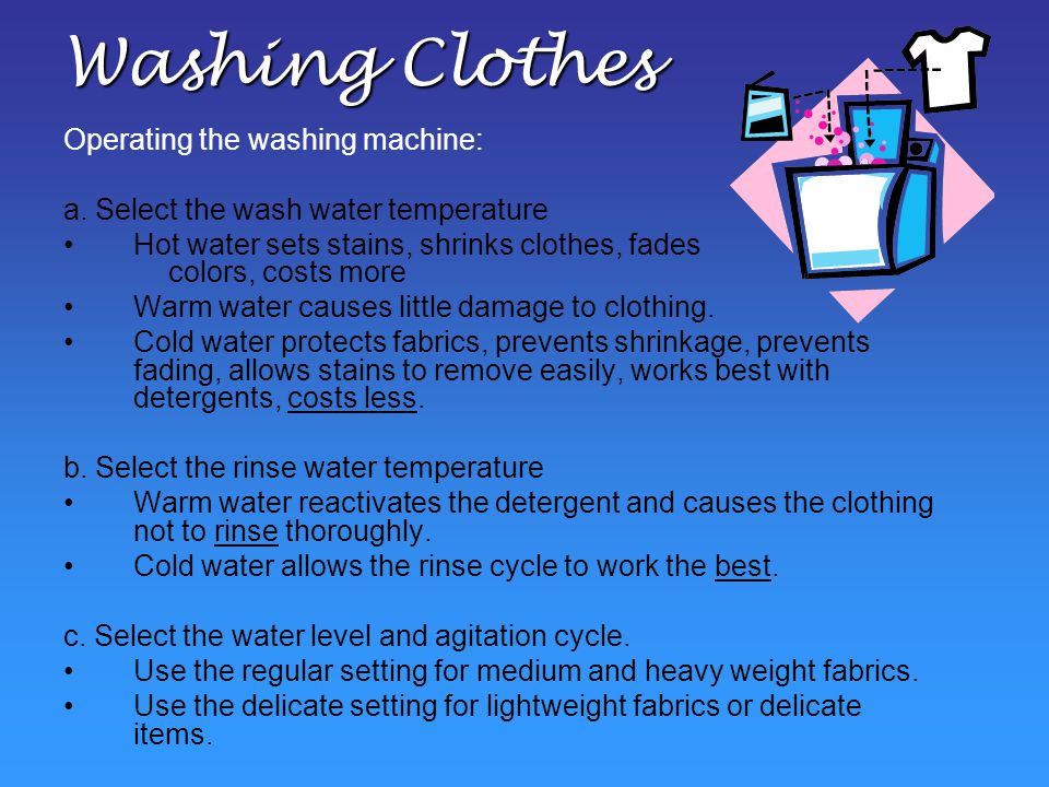 Washing Clothes Operating the washing machine: