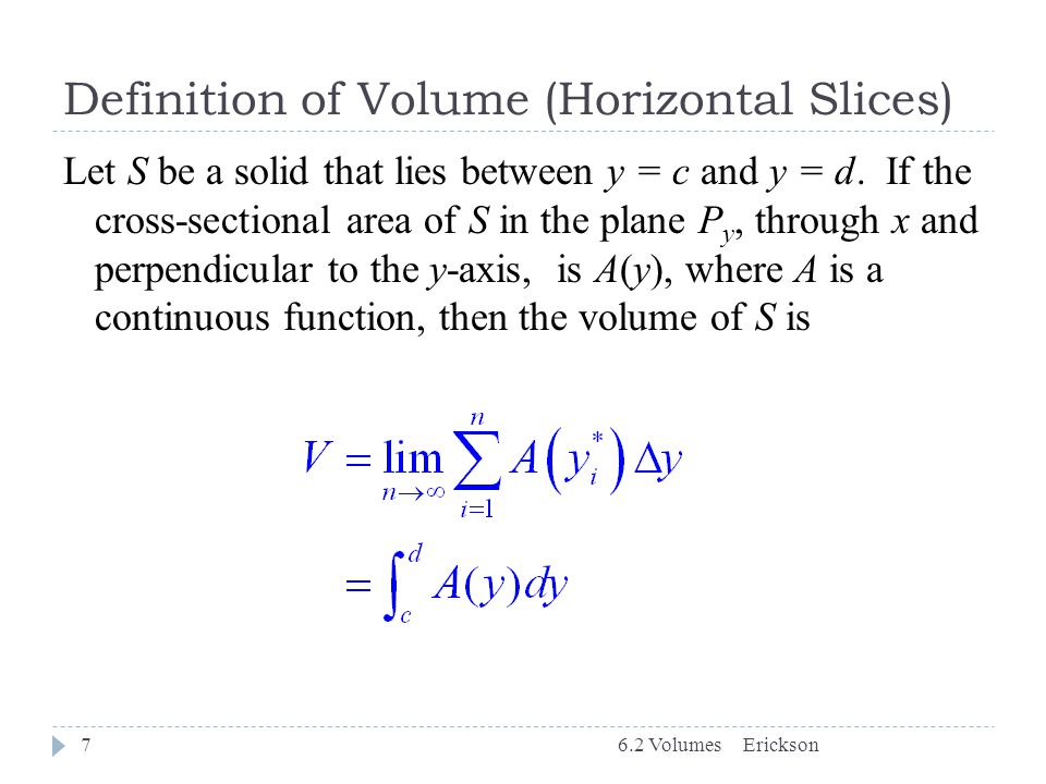 Definition of Volume (Horizontal Slices)