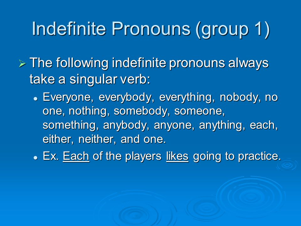 Indefinite Pronouns (group 1)