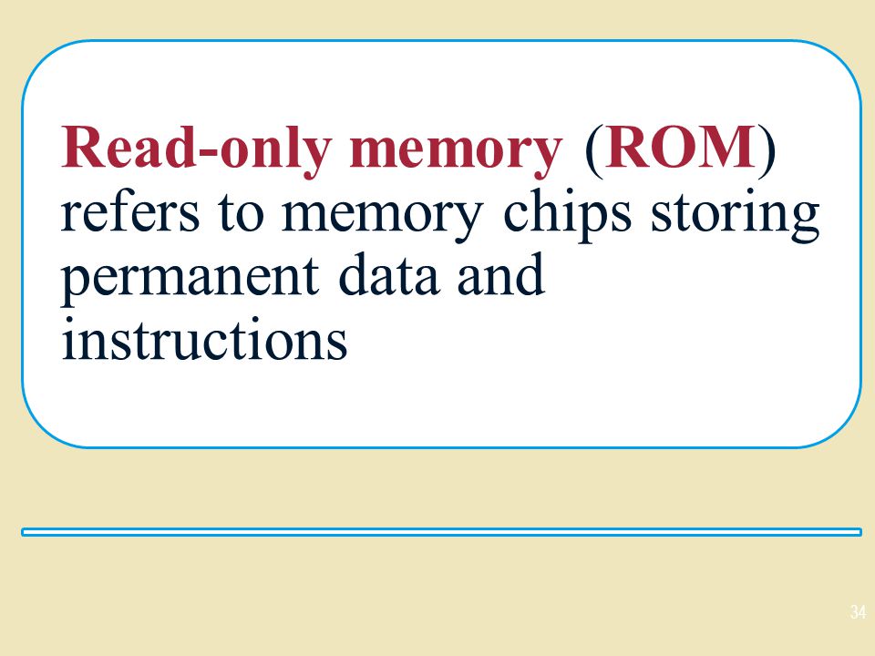 Read-only memory (ROM) refers to memory chips storing permanent data and instructions
