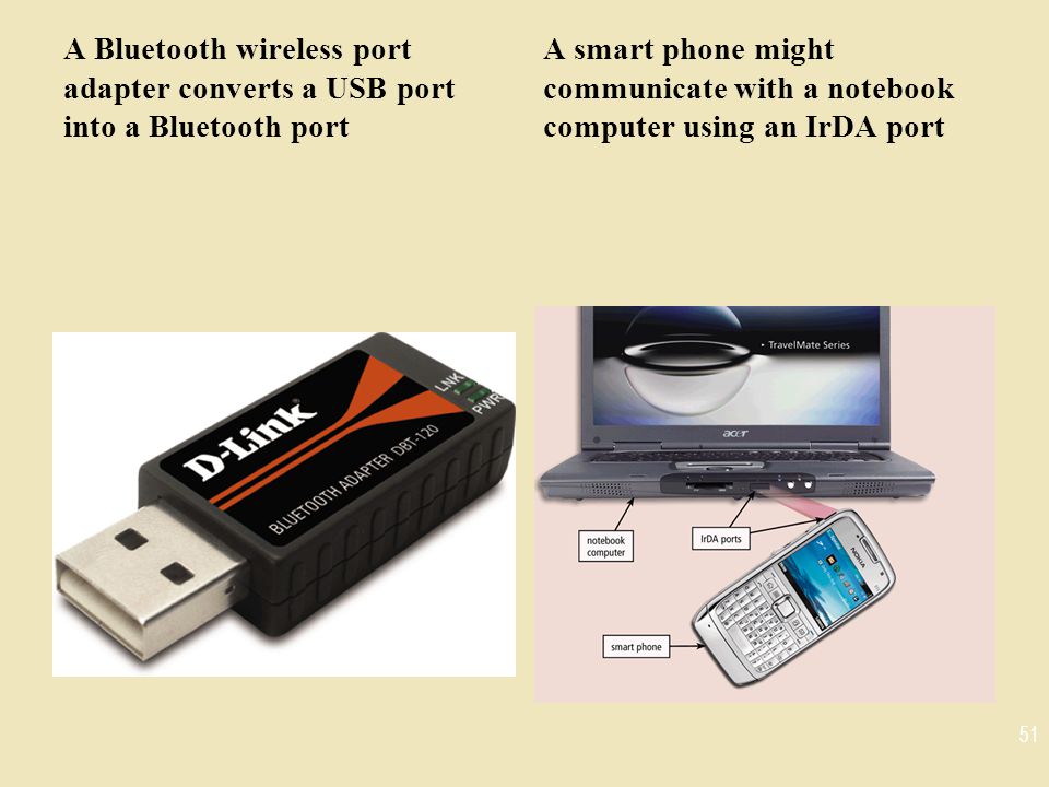 A Bluetooth wireless port adapter converts a USB port into a Bluetooth port