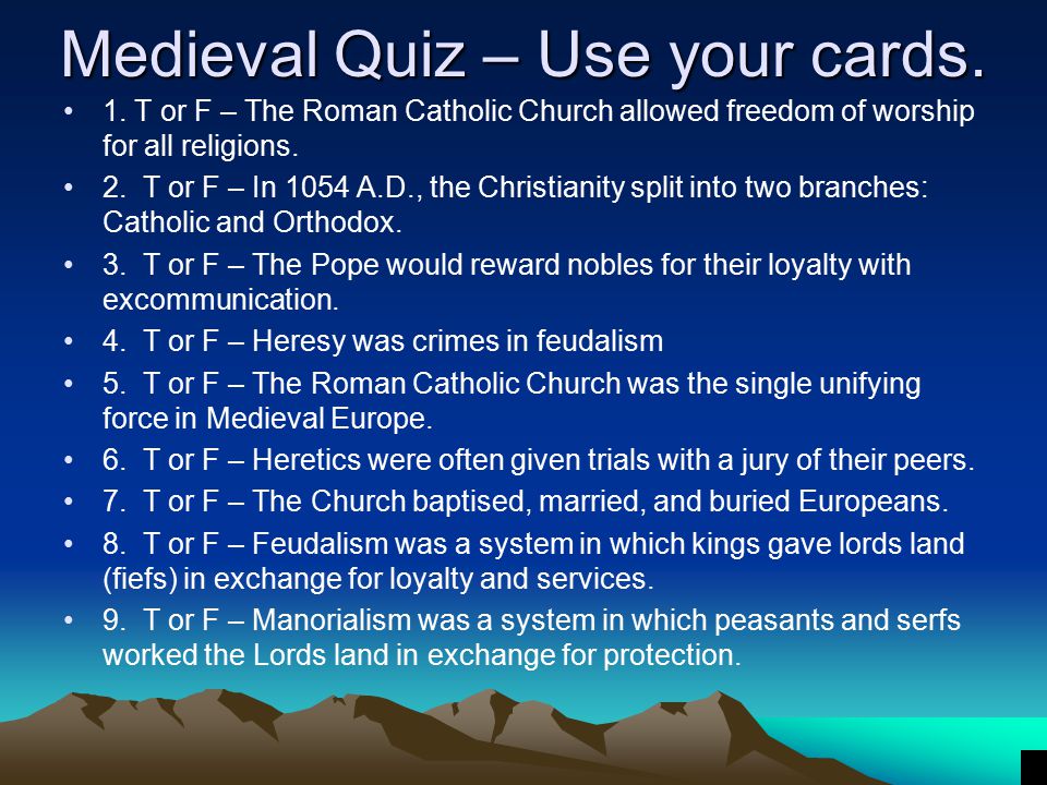 Medieval Quiz – Use your cards.