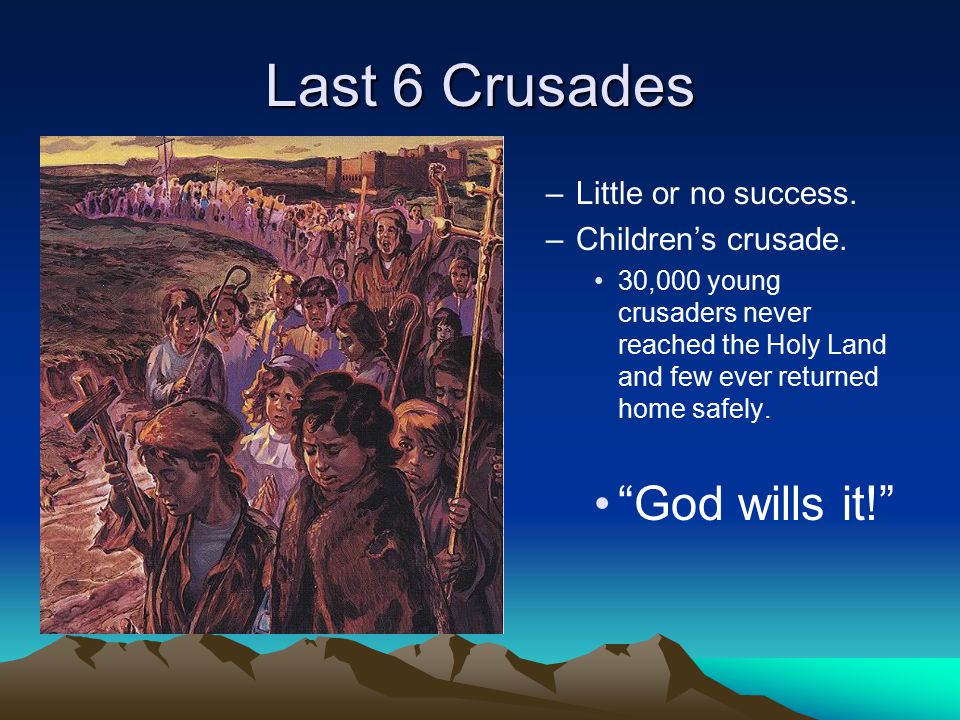 Last 6 Crusades God wills it! Little or no success.