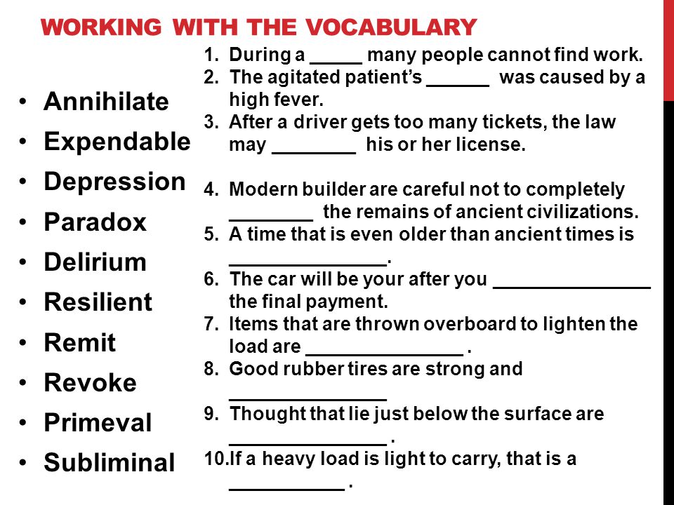 Working with the vocabulary