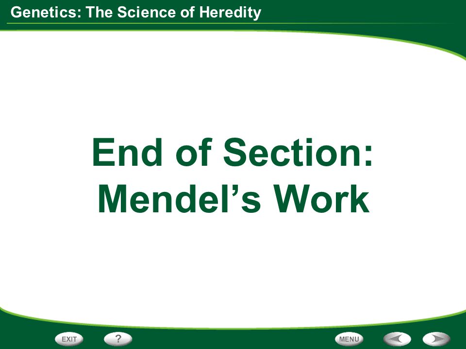 End of Section: Mendel’s Work