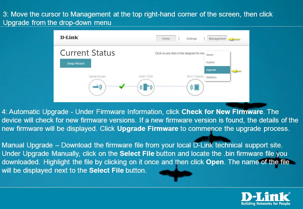 3: Move the cursor to Management at the top right-hand corner of the screen, then click Upgrade from the drop-down menu