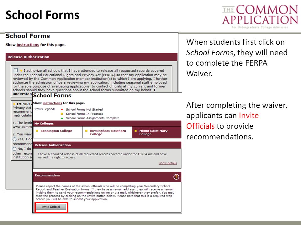 School Forms When students first click on School Forms, they will need to complete the FERPA Waiver.