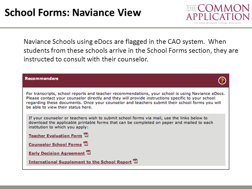 School Forms: Naviance View