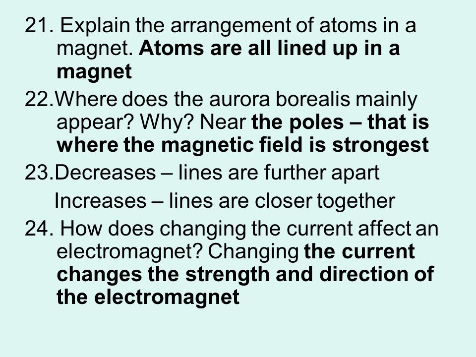21. Explain the arrangement of atoms in a magnet