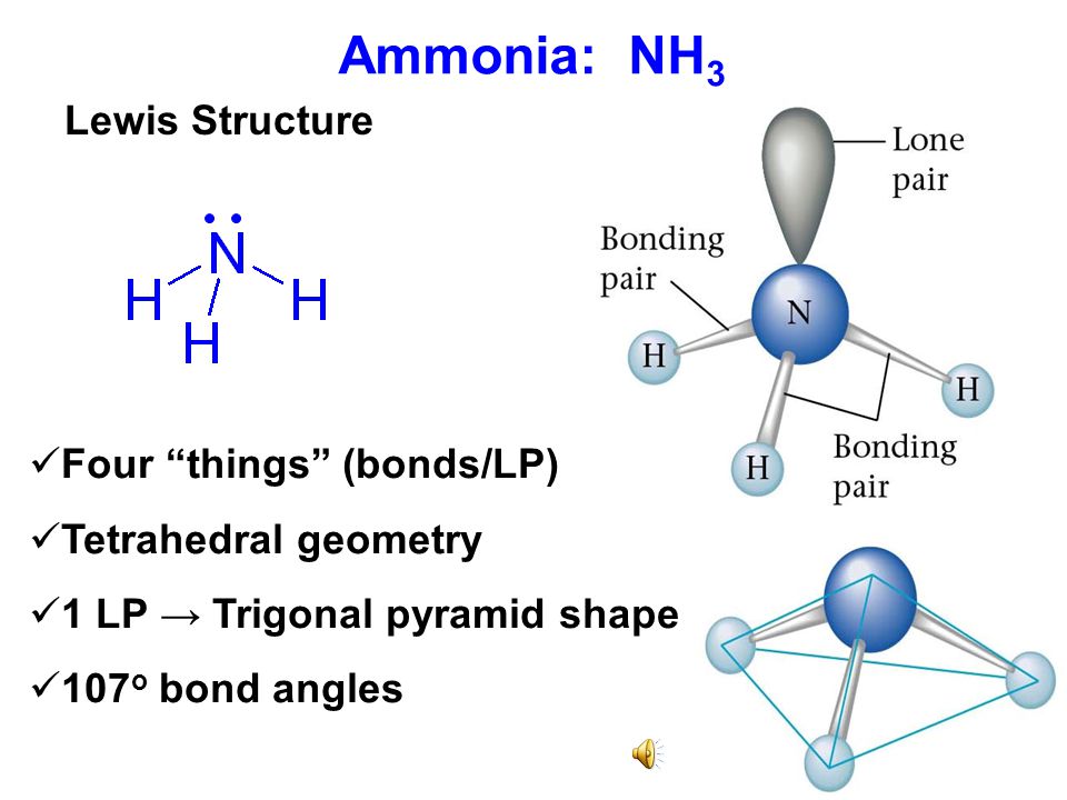 Ammonia: NH3 Lewis Structure Four things (bonds/LP) .