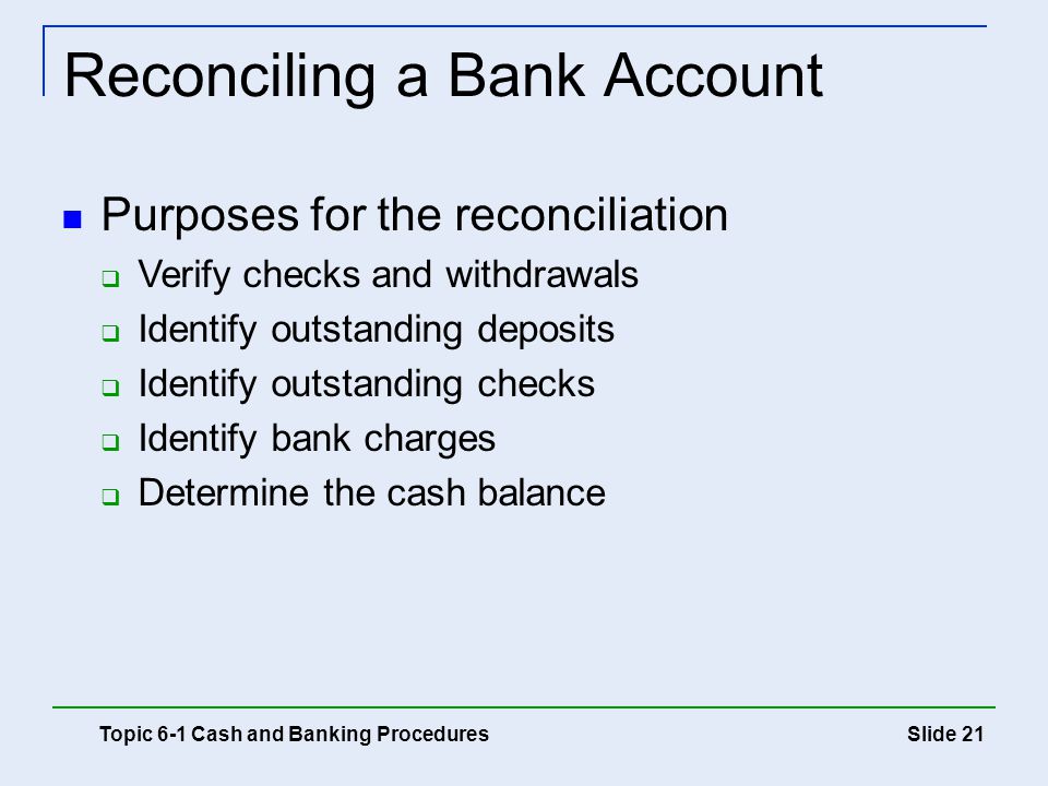 Reconciling a Bank Account
