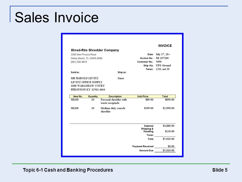 Sales Invoice Topic 6-1 Cash and Banking Procedures