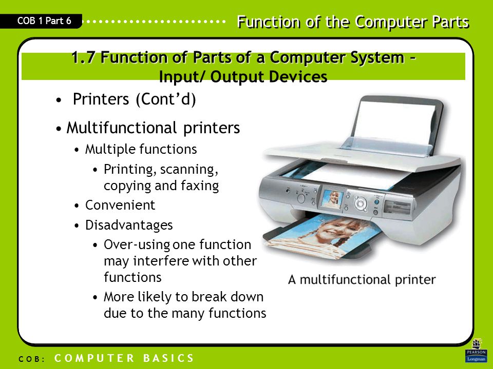 1.7 Function of Parts of a Computer System – Input/ Output Devices